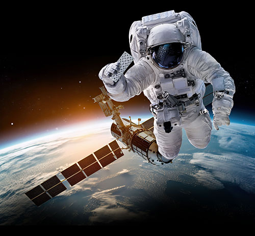 astronaut holding 3dprint product in space
